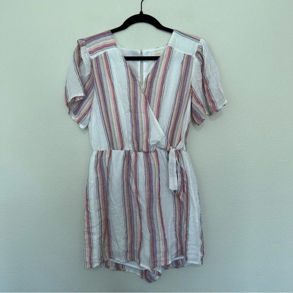 Harper heritage metallic and striped romper women’s size small linen blend - Picture 2 of 4